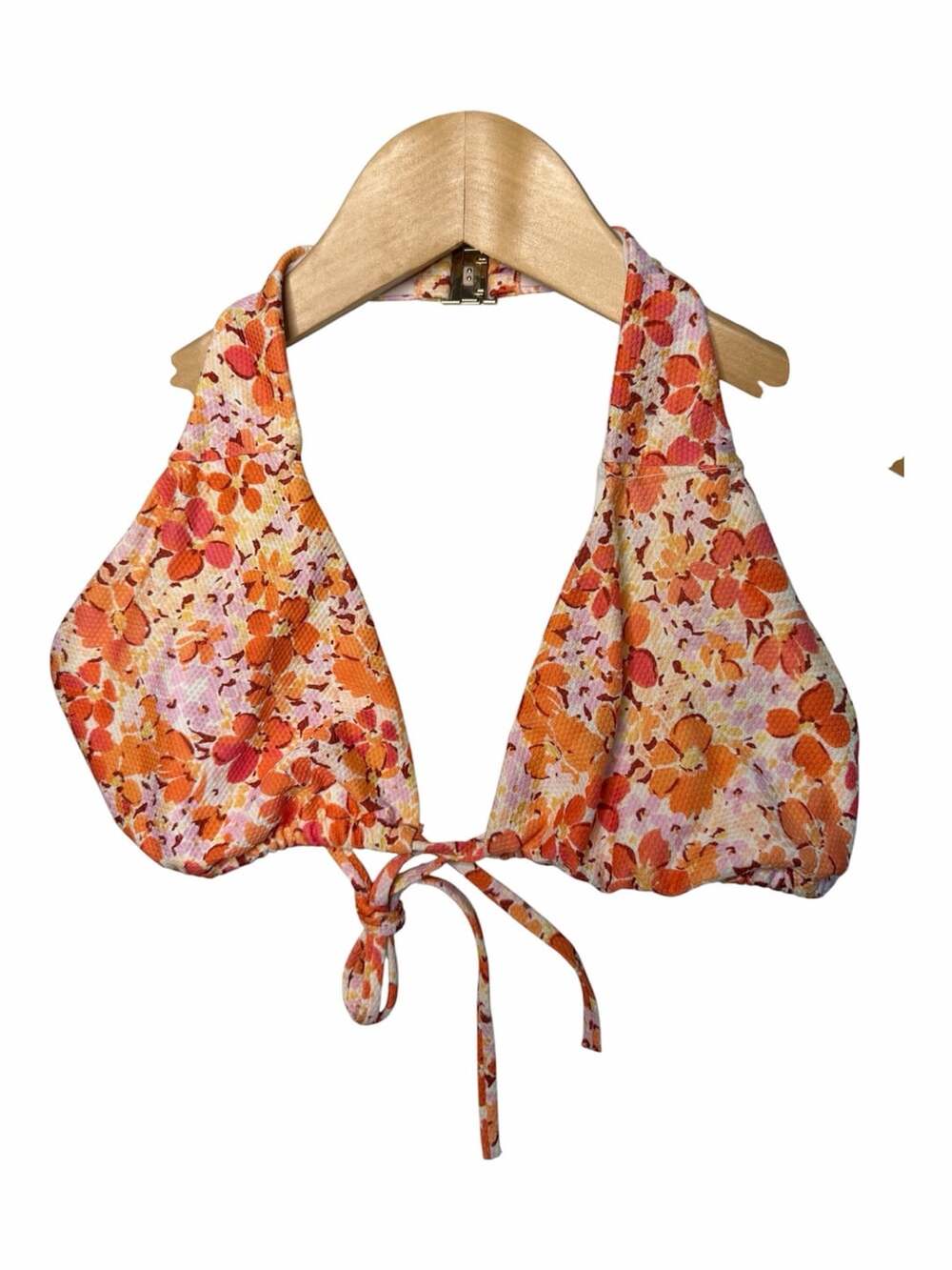 Rhythm Orange Pink Floral Halter Bikini Swim Top Size Medium